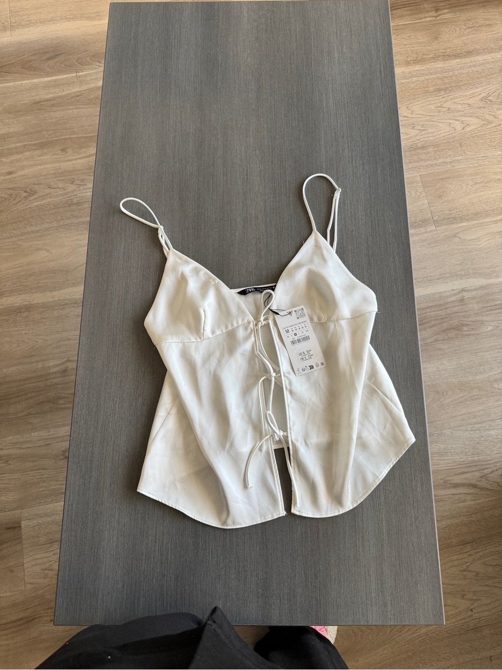 Zara White Lace-Up Satin Cami Top